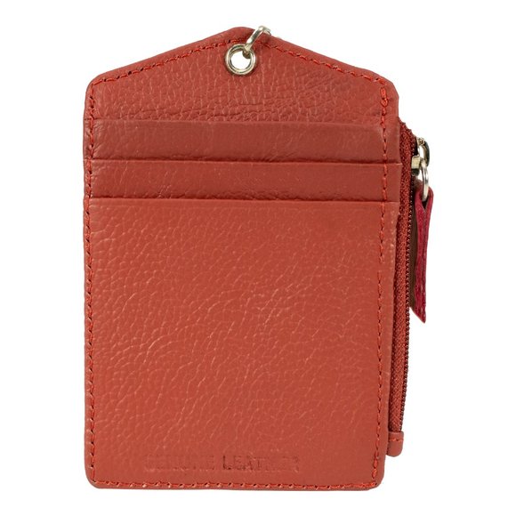 ID Lanyard Card Holder in Genuine Leather with Long Metal Chain for Men/Women - Picture 7 of 8